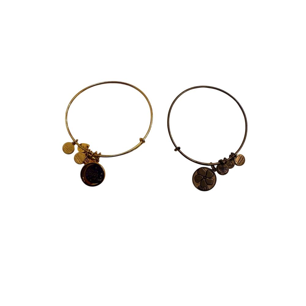 2 Alex + Ani Bracelets "To the Moon and Back"/"Friend" Gold/Bronze